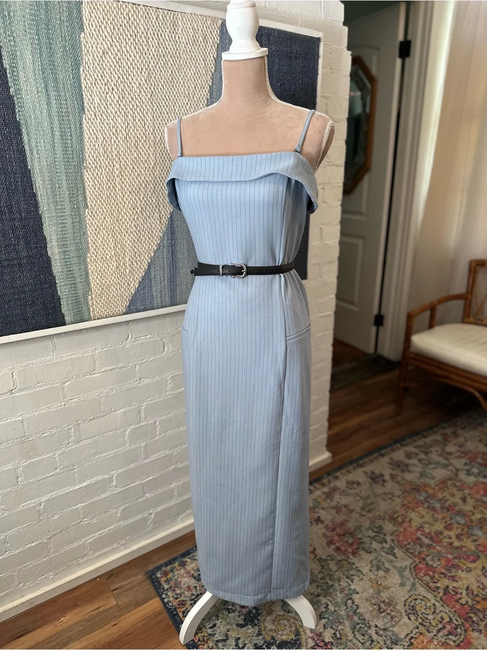 Abercrombie & Fitch Blue Pin Stripe Bodycon Midi Dress